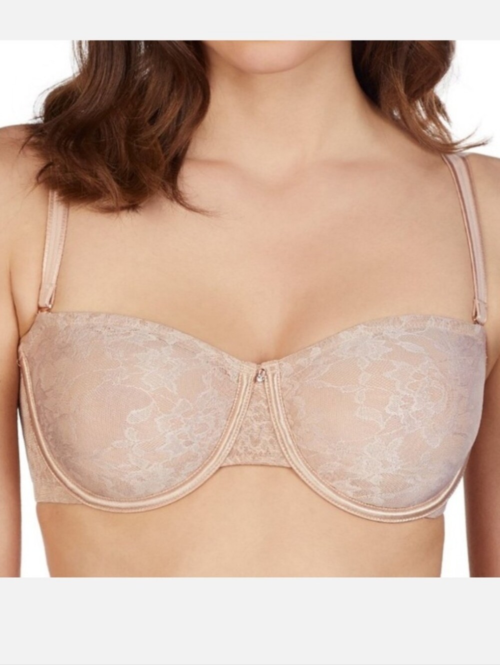 La Mystere Lace Perfection Unlined Strapless Natural Nude NWT 32C 32D Underwire